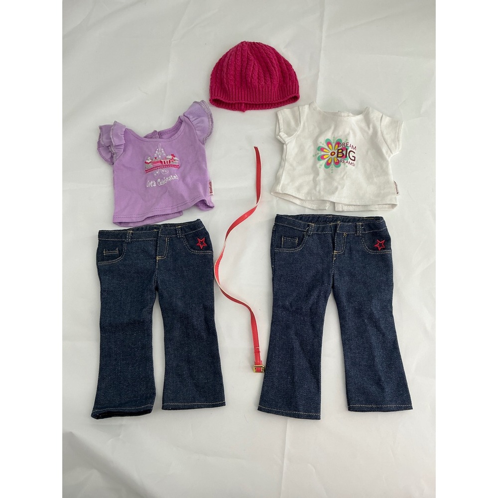 American Girl Doll Clothes Lot Jeans Shirts Beanie Belt 18 Inch Doll Outfits